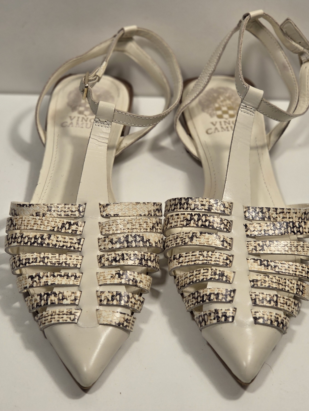 Vince Camuto Women's Cream Pointed Toe Strappy Flats